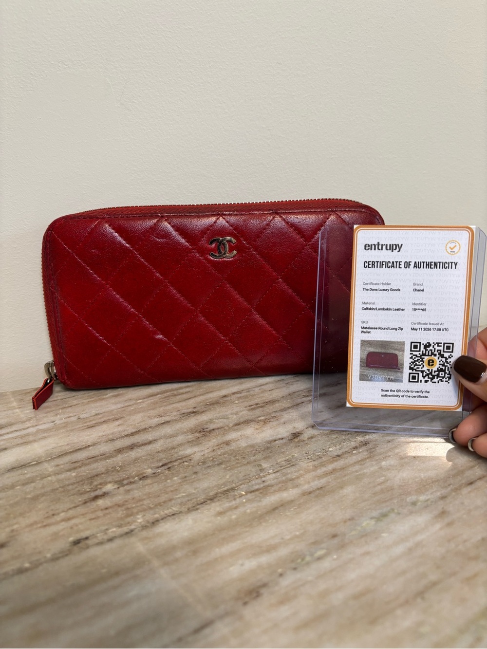 CHANEL Red Quilted Lambskin Zip Around Wallet – Entrupy Authenticated